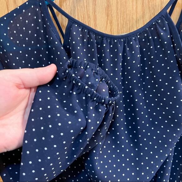 Michael Kors Navy Blue Polka Dot Cold Shoulder Dress Size Medium - Picture 8 of 10